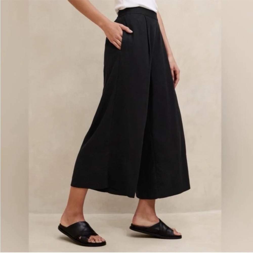New! Banana Republic Black Linen-Blend Pull-On Wide-Leg Cropped Pant #851726